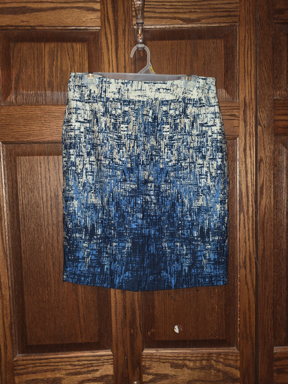 Ann Taylor Blue and Cream Cotton Ombre Textured Pencil Skirt
